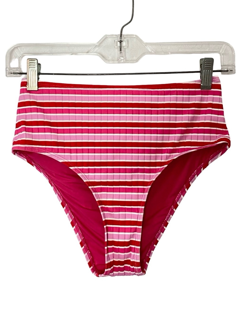 Solid & Striped Lilo Ribbed Bikini Bottom Womens Size Small Pink Red Stripe